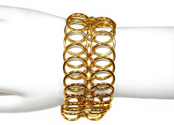 Vintage Hobé Bracelet and Earring Set, Golden Lin… - image 1