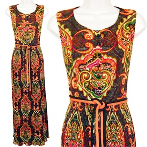 Psychedelic Dress, Exotic Bohemian Maxi Dress, Vintage 1960s by Fred Rothschild