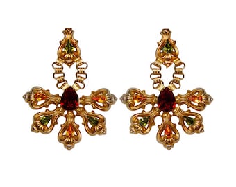 Vintage Statement Earrings, Mimi di N, Large Rhinestone Chandelier Clip, Rare, Signed, Collectible, Vintage 1960s
