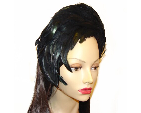 Feathered Fascinator Hat, Iridescent Black, Woodme