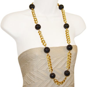 Kenneth Lane Necklace, Black Lucite and Fancy Chain, Signed, Vintage 1980s