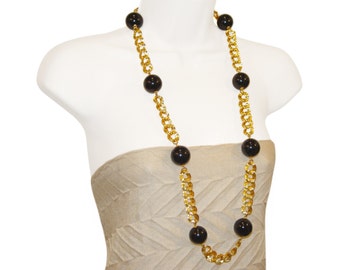 Collana Kenneth Lane, lucite nera e catena fantasia, firmata, vintage anni '80