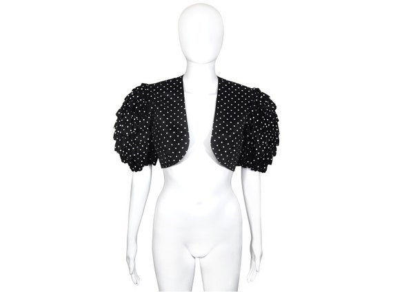 Vintage Bolero Jacket, Black and White Polka Dots… - image 2