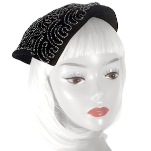 Vintage Art Deco Hut, Fascinator Schräghut, Jet-Perlenstickerei, selten, Vintage 1930er Jahre