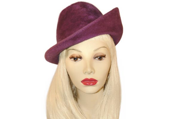 Vintage Adolfo Hat, Plum Purple Faux Fur, Fabulou… - image 4