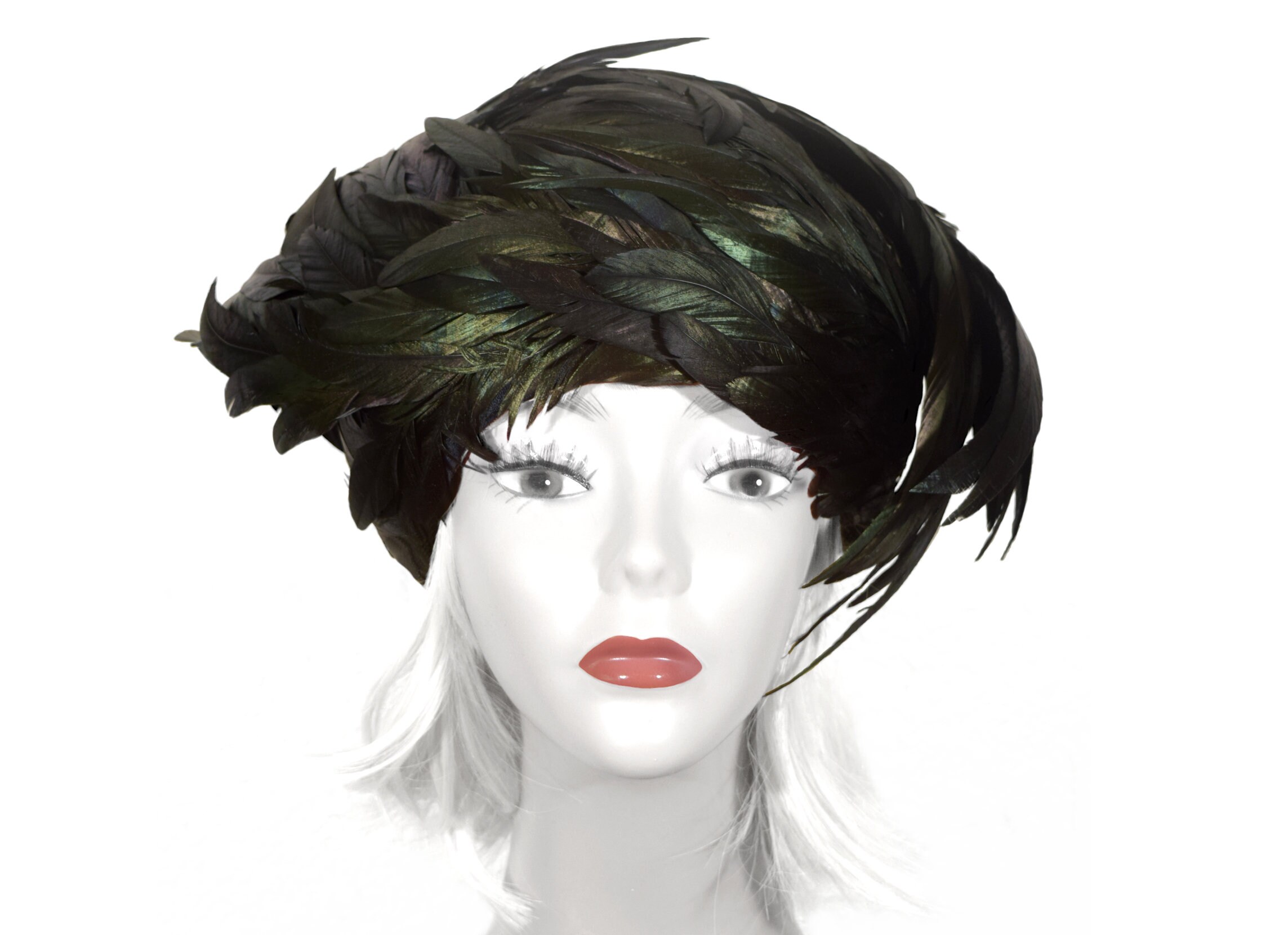 VTG 1950s Jack McConnell Red Feather Couture Wool Hat Glam Chic MCM Atomic Age Exquisite 1960 main image 4