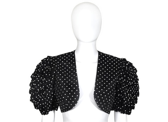 Vintage Bolero Jacket, Black and White Polka Dots… - image 1