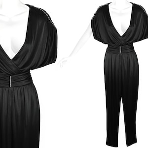 Vintage Jumpsuit, Black With Rhinestones, Vintage 1970s