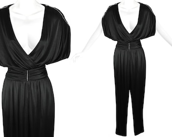 Vintage Jumpsuit, Black With Rhinestones, Vintage 1970s