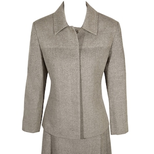 Vintage Courreges-outfit, driedelig, jas, rok en broek, wol en kasjmier, chic iconisch Frans design