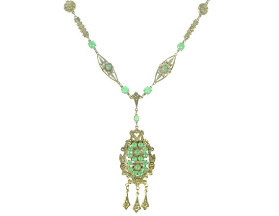 Vintage Art Deco Jadeite Necklace, Vintage 1920s - image 1