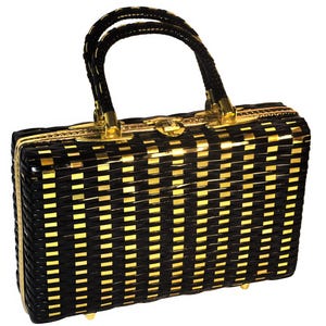 Vintage Handbag, Woven Black and Metallic Gold, Vintage Late 1950&#39;s to Early 1960&#39;s