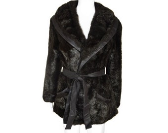 Vintage faux Fur Jacket, Chic Jet-Set, Silky Black, Vintage Late 1960s to Early 1970s