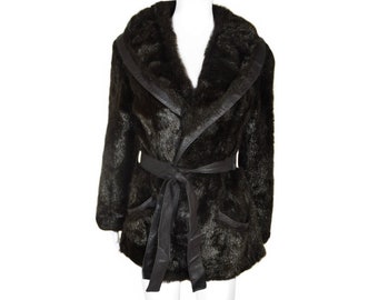 Vintage Kunstpelz Jacke, schickes Jet-Set, seidig-schwarz, Vintage Ende 1960er bis Anfang 1970er Jahre