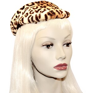 Vintage Leopard Hat, New York Creations, Pinup, Tilt, Newsboy, Avant Garde, Faux Fur, Vintage 1940s image 3