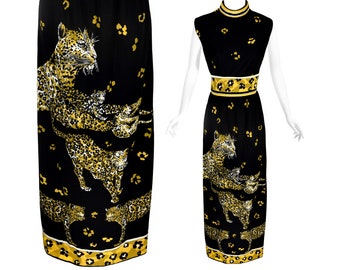 Vintage maxi-jurk, luipaardprint, fantastische print, vintage begin jaren 70