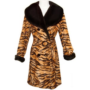 Faux Fur Coat, Tiger Print, Animal Print, Vintage 1970s Glam