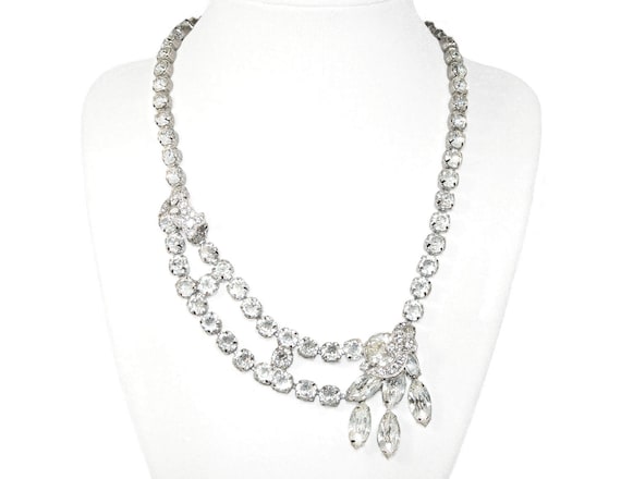 Eisenberg Rhinestone Necklace and Earrings, Vinta… - image 1