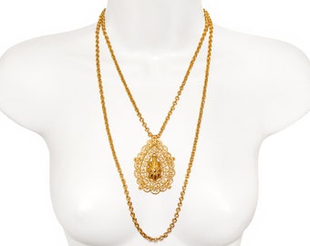 Vintage Trifari Gold 70s Pendant Necklace Vintage Costume