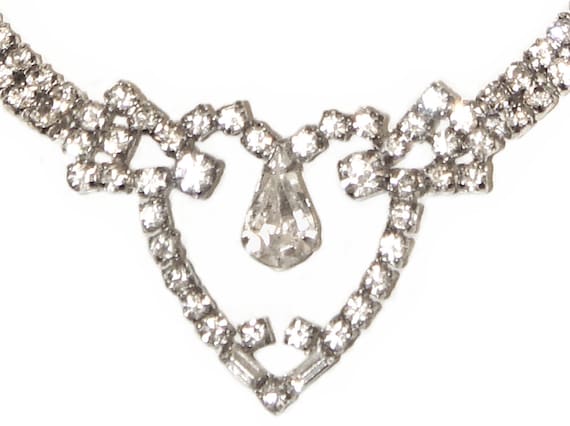 Vintage Rhinestone Necklace, Heart Shaped, Sweeth… - image 3