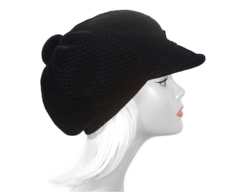 Vintage Hat, Emme, Adorable Quilted Black Velvet, Mod Chic, Vintage 1960s