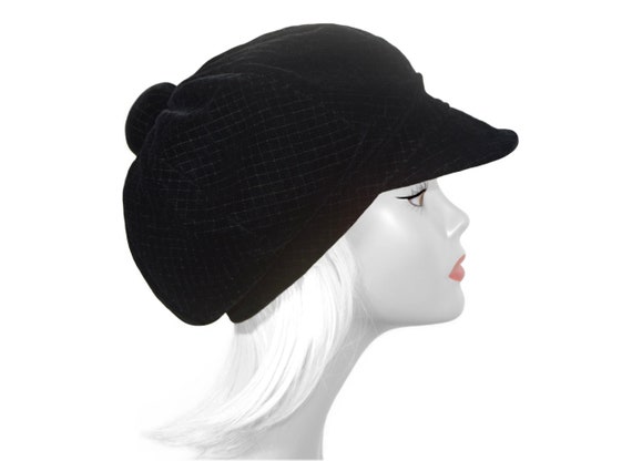 Vintage Hat, Emme, Adorable Quilted Black Velvet,… - image 1
