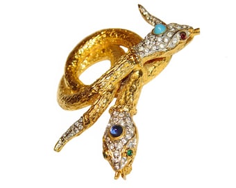 Kenneth Lane Brooch, Large Entwined Snakes, K.J.L. Signed, Rare, Collectible, Vintage 1960s, KJL