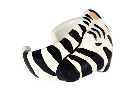 Vintage Ceramic Bracelet, Zebra Face, Hand Painte… - image 2