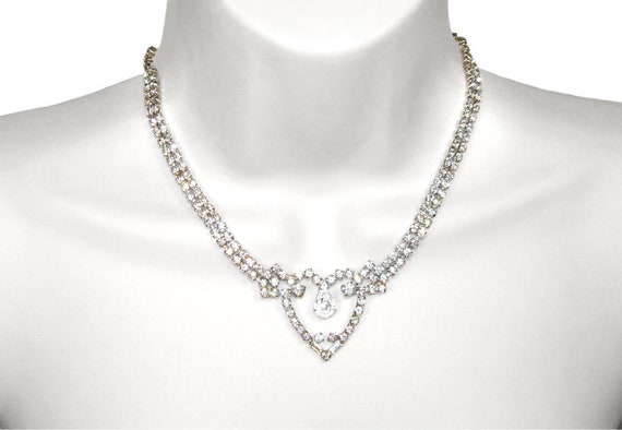 Vintage Rhinestone Necklace, Heart Shaped, Sweeth… - image 4