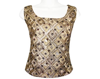 Vintage Tank Top, Shell, Metallic Gold And Silver Brocade Lamé, Vintage 1960s