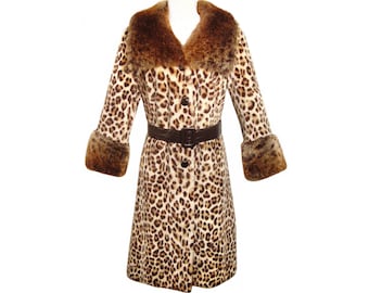 Vintage Leopard Coat, Faux Fur, Hollywood Glamour, 1960s