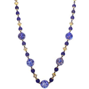 Vintage Murano Glass Necklace, Venetian Lampwork Beads, Stunning Cobalt Blue and Gold, One of a Kind, Vintage 1950s