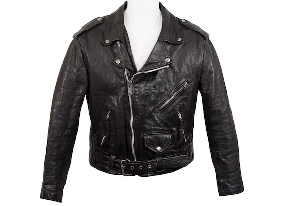 Leather Motorcycle Jacket, Biker, Punk Rock, Vint… - image 1