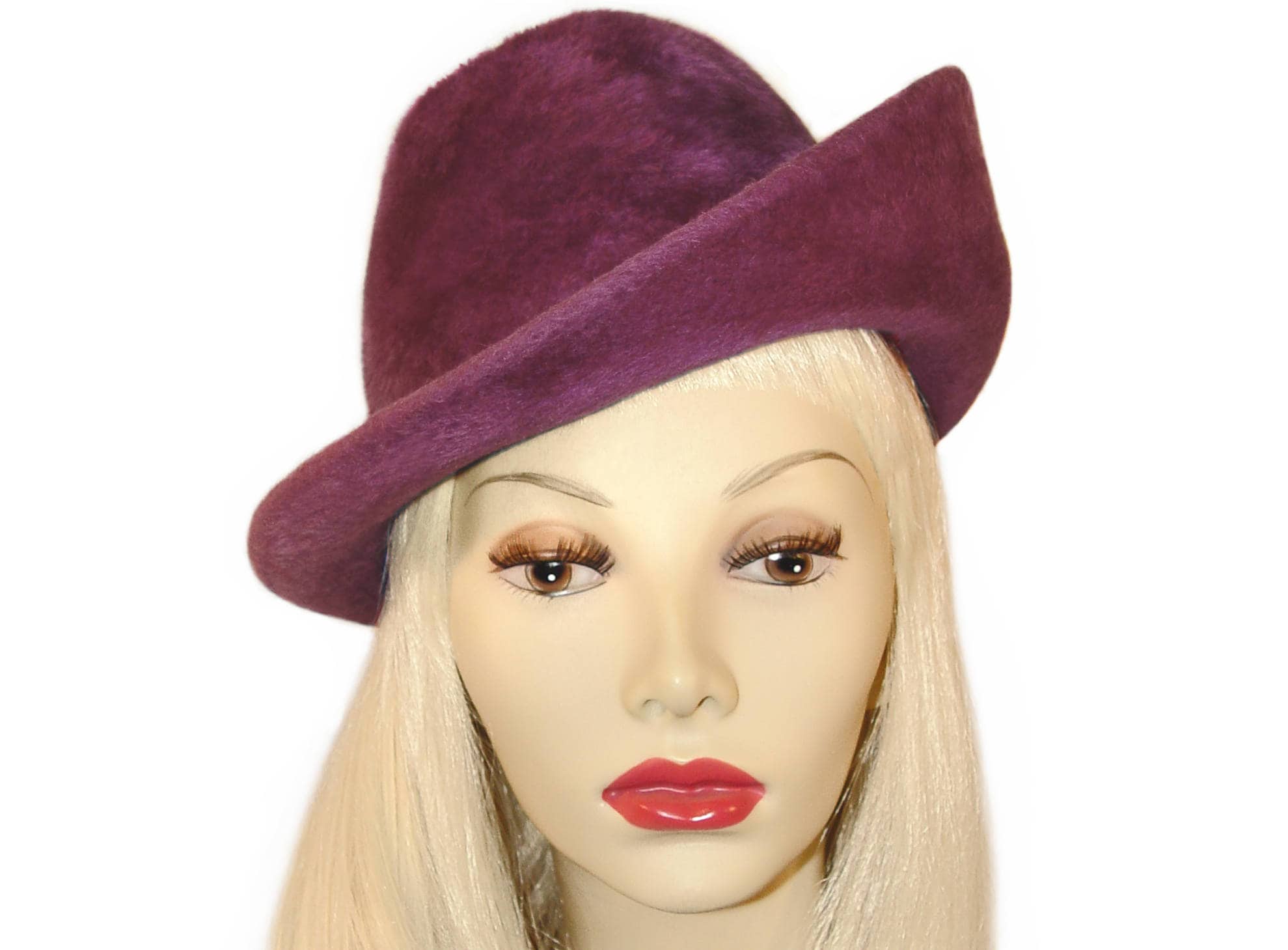 Vintage Adolfo Hat, Plum Purple Faux Fur, Fabulous Feather 