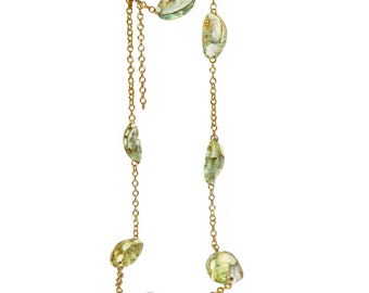 Kenneth Lane Necklace, Green Iridescent Seashells, Signed, 1970s