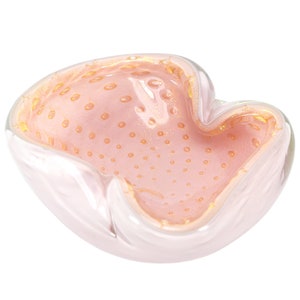 Vintage Murano Glass Bowl, Pale Pink Sommerso, Bullicante Bubbles, Gold Aventurine, Mid Century, Circa 1960s