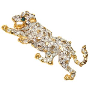 Kenneth Lane Brooch, Rhinestone Leopard, Rare, Collectible, Signed, Vintage 1960s K.J.L.