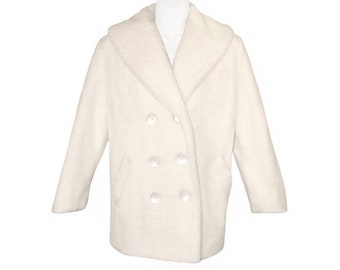 Cappotto in pelliccia sintetica vintage, panna, peluche super morbido, vintage anni '50
