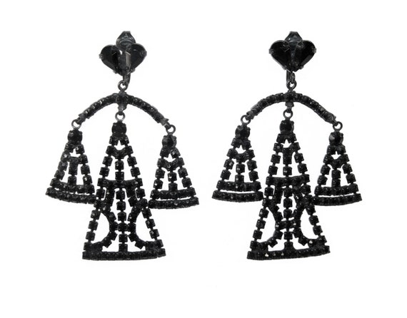 Vintage Statement Earrings, Chandelier Style, Bla… - image 1