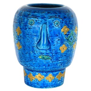 Vintage Bitossi Vase, Charming Ceramic Head Vase, Mid Century Modern,  Rimini Blue and Metallic Gold, Aldo Londi , Rare, Collecible, 1960s