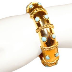 Kenneth Lane Bracelet, Gold and Turquoise Bohemian, Rare, Collectible, Signed K.J.L., Vintage 1960s