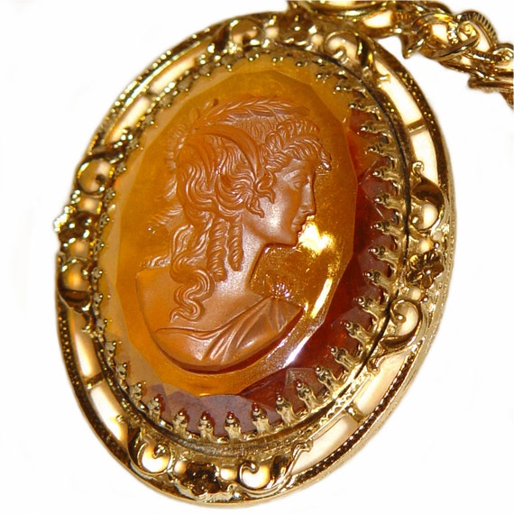 Whiting and Davis Cameo Necklace and Ring Set, Tr… - image 2