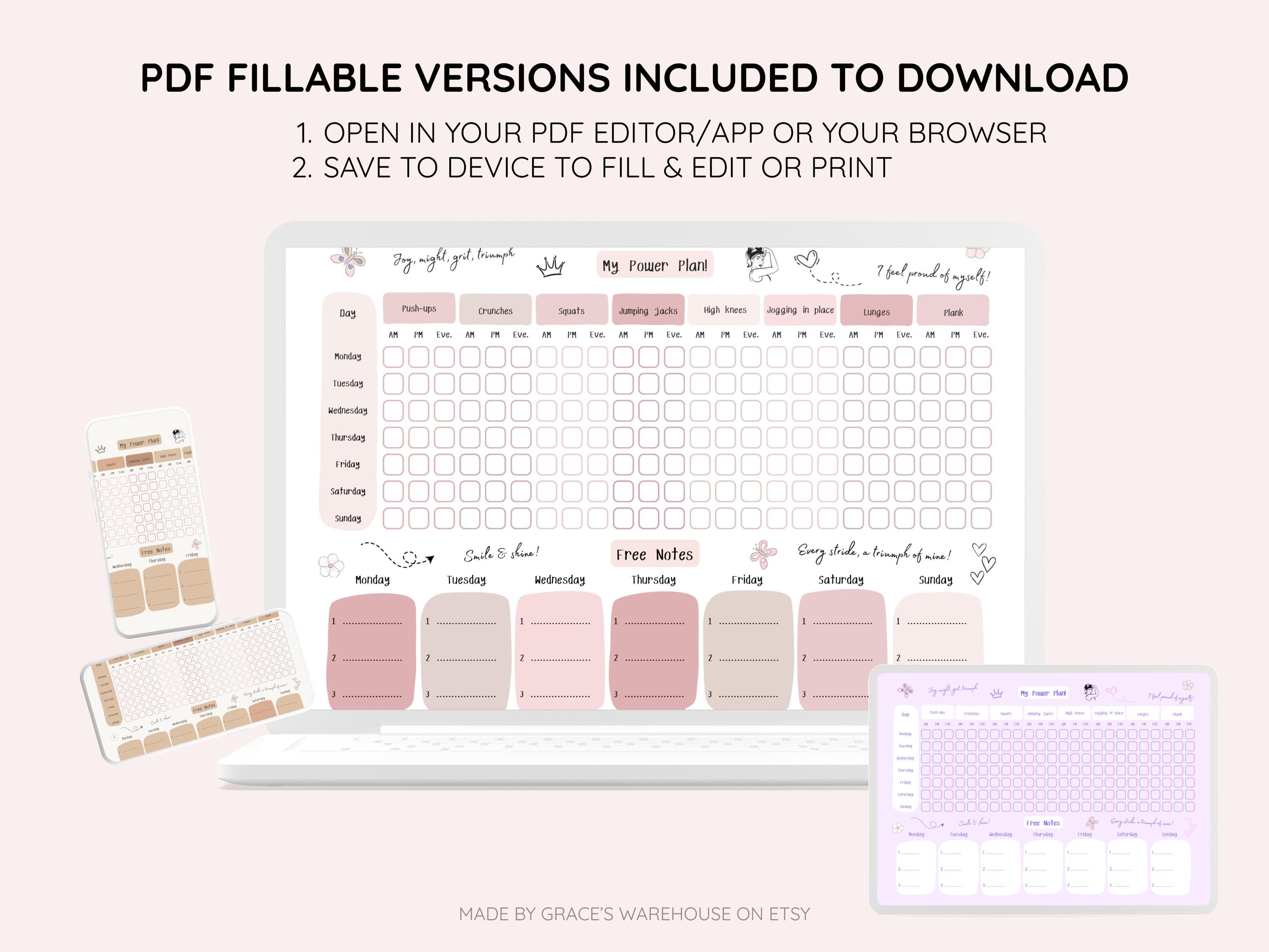 Weekly Workout Planner Printable PDF | Editable Fitness Planner, Gym ...