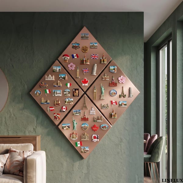Diamond Metal Magnet Board, Modular Wall Display, Travel Souvenir Holder, Magnetic Memo Panel