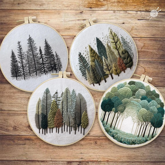 Beginner Embroidery Kit: Nature Scenery - DIY Hand Stitching Set, Modern embroidery kit cross stitch, Needlepoint, DIY Craft, birthday gift