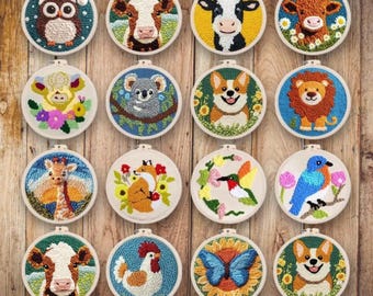 Punch Needle Kit for Beginners with Printed Pattern, Yarn & Tools – DIY Punch Needle Set, Adjustable Needle, Embroidery Craft Starter Kit