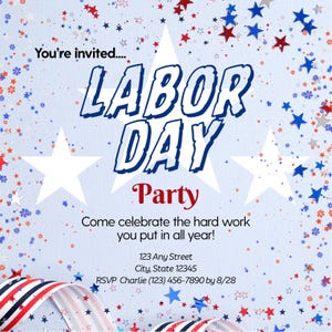 Labor Day invitation, Happy Labor Day invite, Labor Day Party invite template, Red White Blue edit download print
