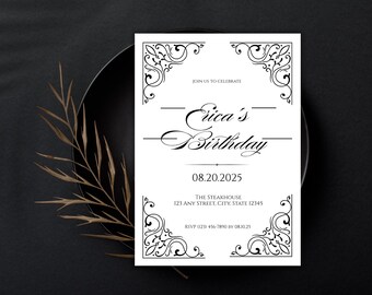 Birthday party invitation template minimalistic editable downloadable printable