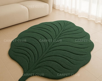 Hand-Tufted Green Leaf Rug: Modern Water-Resistant Carpet