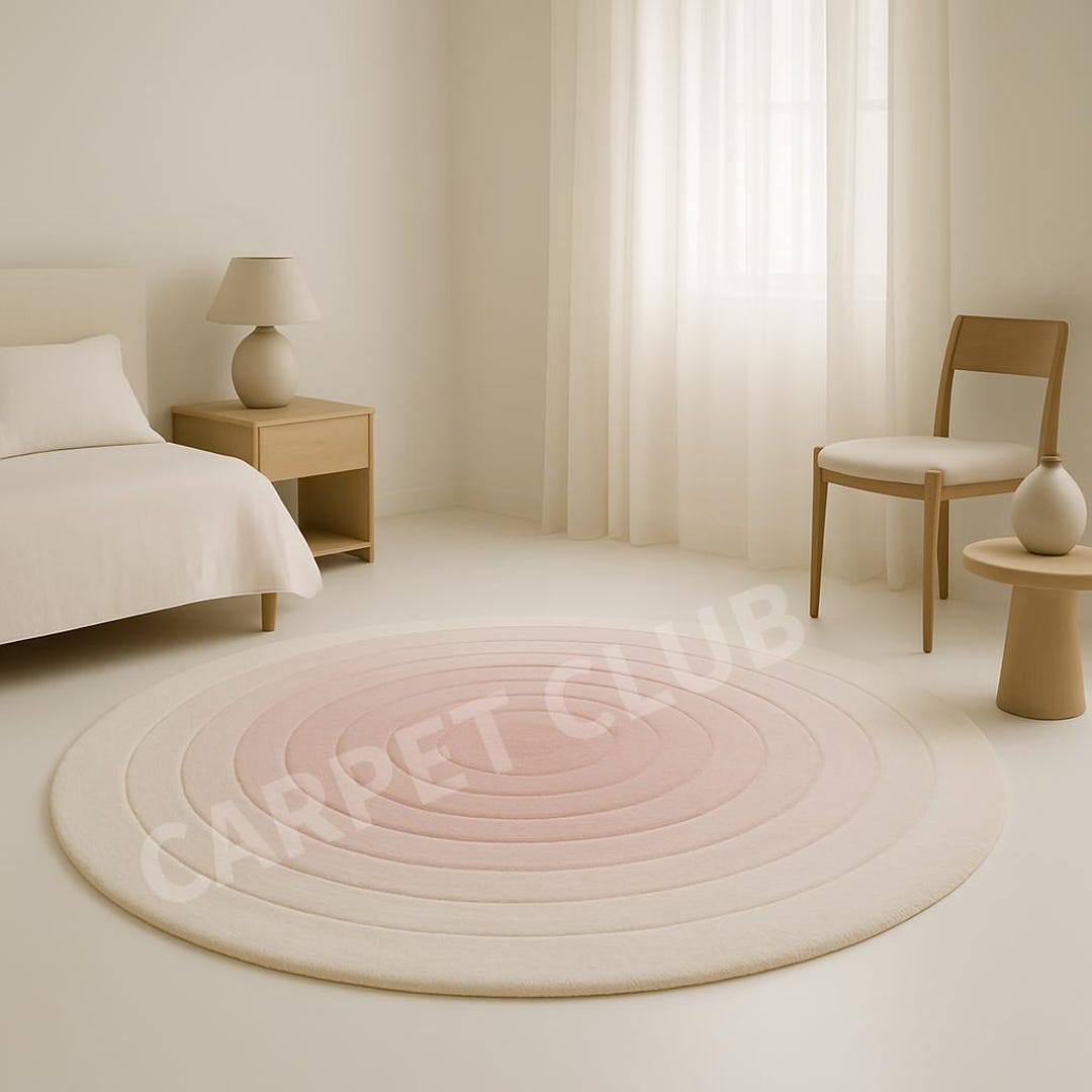 Pink Rug Circle Pattern Pastel Pink Round Rug – Hand-tufted Concentric Circle Carpet - Etsy